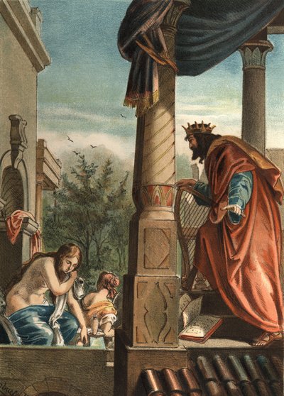 El rey David y Betsabé, su futura esposa en el baño, en “El Culto de la Hermosura” de Juan Justo Huguet, Molinas Hermanos editores de Unknown artist