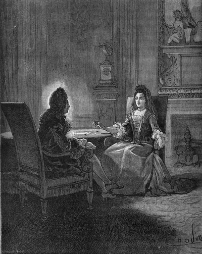 El rey Luis XIV (1638-1715) hablando con su futura esposa, Madame de Maintenon (Françoise d