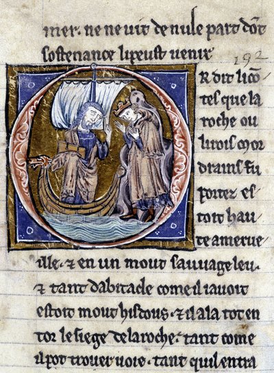 Rey Modreius. Manuscrito: Conquista del Santo Grial, escrito 717 años después de la pasión de nuestro señor. Bibliothèque municipale de Rennes, ms. 255 (Colección de novelas de la Mesa Redonda); París de Unknown artist