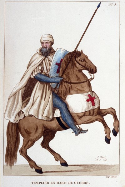 Caballero templario en traje de guerra del siglo XIV, grabado de 1830 de Unknown artist
