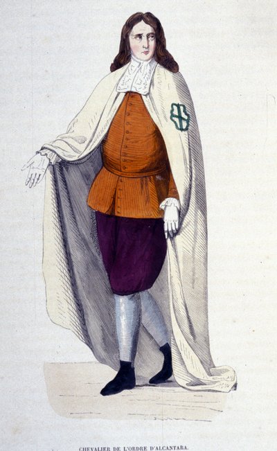 Caballero de la Orden de Alcántara, orden religiosa y militar fundada en 1156 bajo el nombre de la Orden de San Julián del Pereiro, en imitación de los Templarios, para luchar contra los moros. Grabado del siglo XIX, colección privada, Milán. de Unknown artist