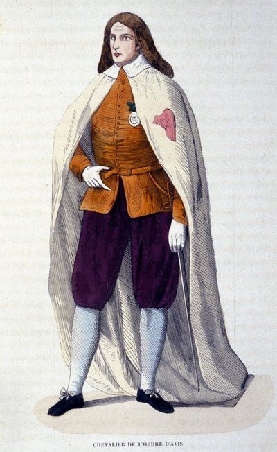 Caballero de la Orden de Avis, orden de caballería portuguesa instituida en 1147 por el rey Alfonso I Henriques para la lucha contra los moros. Grabado del siglo XIX de Unknown artist