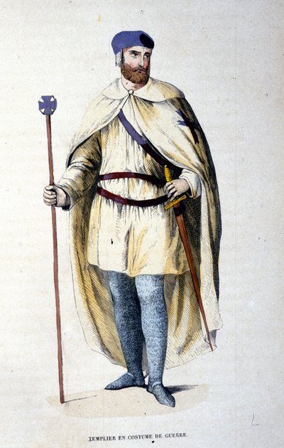 Caballero de la Orden de los Templarios en traje de guerra. Grabado del siglo XIX. de Unknown artist