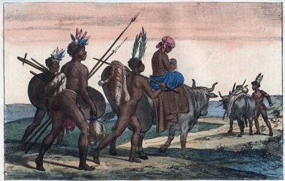 Korah hotentotes del Cabo en movimiento - grabado de "Usi e Costumi di Tutti i Popoli dell