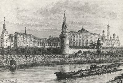 Kremlin en Moscú, Rusia, grabado de Free Russia de Unknown artist