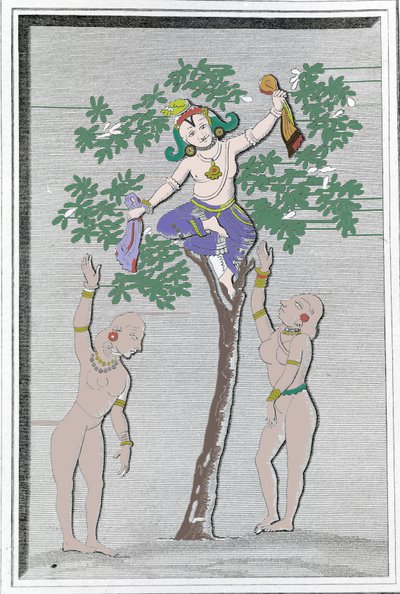 Krishnah robando los vestidos de dos gopi. L. M. Langlès: 