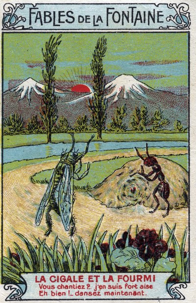 La Cigarra y la Hormiga - Fábulas de Jean de La Fontaine (1621-95) - Cromolitografía de finales del siglo XIX Colección Privada de Unknown artist