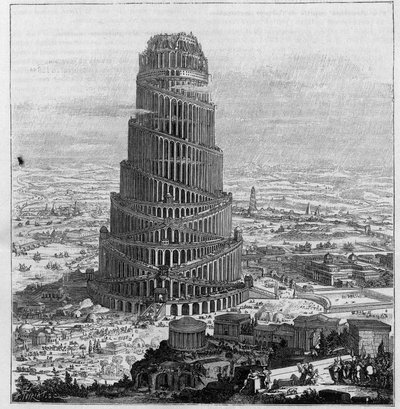 La Torre de Babel, según el Padre Kircher - (Grabado reducido de "Turris Babel") de Unknown artist