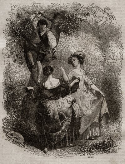 La recolección de cerezas - Ilustración para "Las confesiones" de Jean-Jacques Rousseau (1712-1778) - grabado de 1849 de Unknown artist