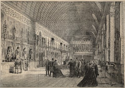 La sala de armas del castillo de Pierrefonds - restitución por Viollet-Leduc - grabado de 1880 de Unknown artist