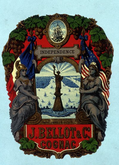 Etiqueta “Independence - J. Bellot & Cª. Cognac” (Estatua de la Libertad). Cromolitografía, s.f. de Unknown artist