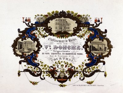 Etiqueta para una bodega, licores y carbones de tierra. Litografía de Unknown artist