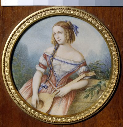 La actriz rusa Varvara Asenkova (1817-1841), en el papel de Esmeralda tomado de ""Notre Dame de Paris"" de Victor Hugo (1802-1885). (La actriz rusa Varvara Asenkova como Esmeralda). Obra anónima, acuarela sobre papel de Unknown artist