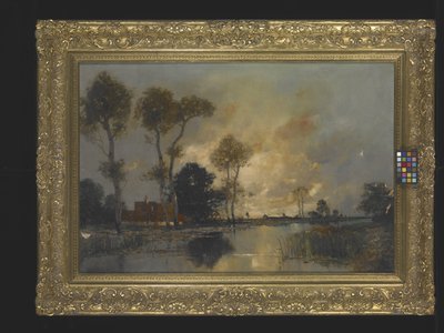Paisaje con cabaña y arroyo (óleo sobre lienzo) de Unknown artist