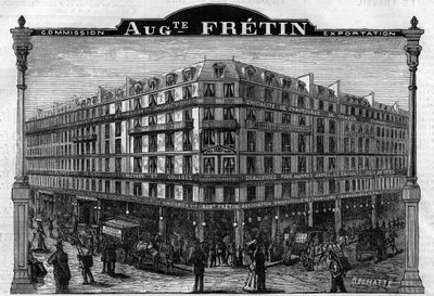 Gran Fábrica de Calzado “Auguste Fretin”, París VI Arrondissement 64, rue de Rennes. Grabado de 1883 de Unknown artist