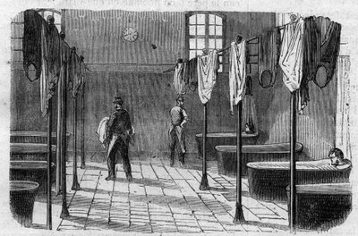 El asilo Sainte Anne (Sainte-Anne) en París: la sala de baño - Grabado en “Le Journal Illustré” de Unknown artist