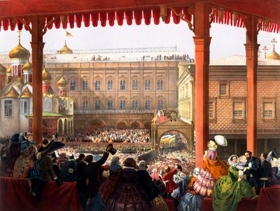 ""La coronación del emperador Alejandro II (1818-1881) el 18/02/1855"" Vista de la multitud - Litografía anónima de Unknown artist