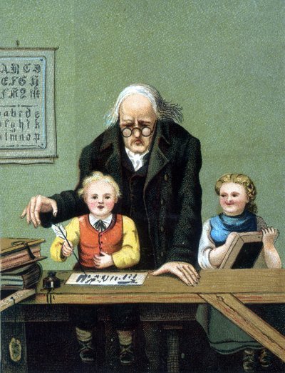 Aprendiendo a escribir - cromolitografía, finales del siglo XIX de Unknown artist