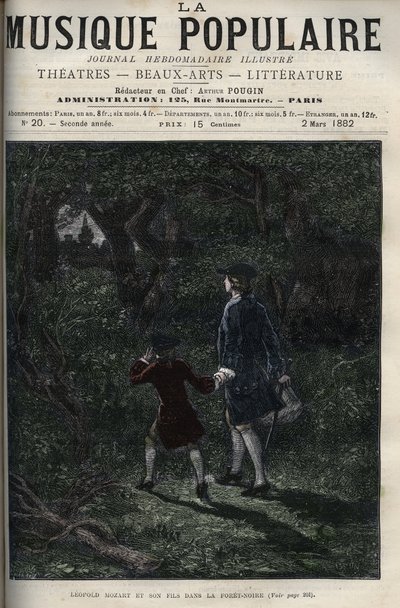 Leopold Mozart y su hijo Wolfgang Amadeus en la Selva Negra - grabado en “Música Popular” - 1882 de Unknown artist