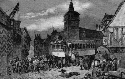 Los Omnibus de París en el siglo XIX: el coche tiene 60 asientos - grabado de 1892 de Unknown artist