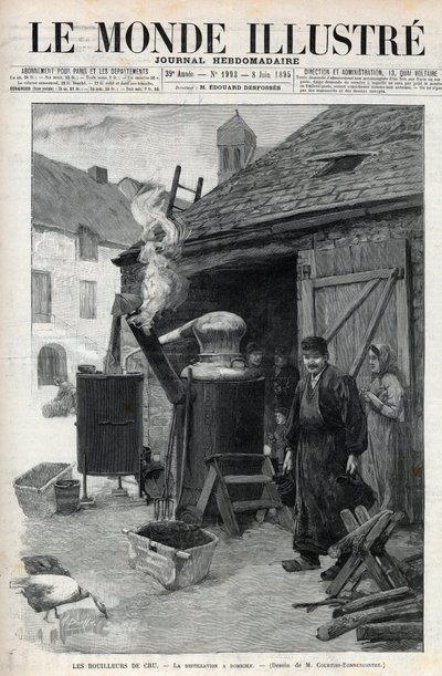 Los destiladores - la destilación a domicilio en París en 1895 - grabado en 