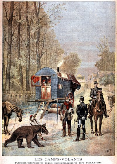 Los campamentos volantes: Censo de gitanos en Francia (Roulotte, bohemios y gendarmes) - en "Le petit journal" del 05/05/1895 de Unknown artist