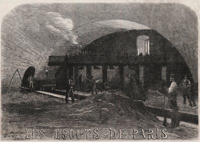 Las alcantarillas de París: la gran cámara y los talleres de forja del puente Notre Dame - Grabado en "Le Monde Illustré" de Unknown artist