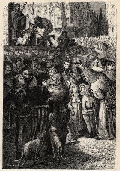 Los juicios de animales en la Edad Media - Ejecución de la cerda infanticida de Falaise - grabado de "El hombre y la bestia" de Arthur Mangin - 1872 - de Unknown artist