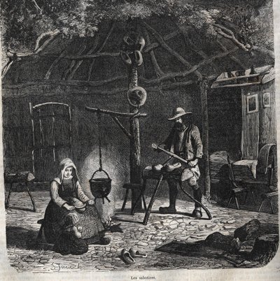 Les sabotiers. grabado del siglo XIX de Unknown artist