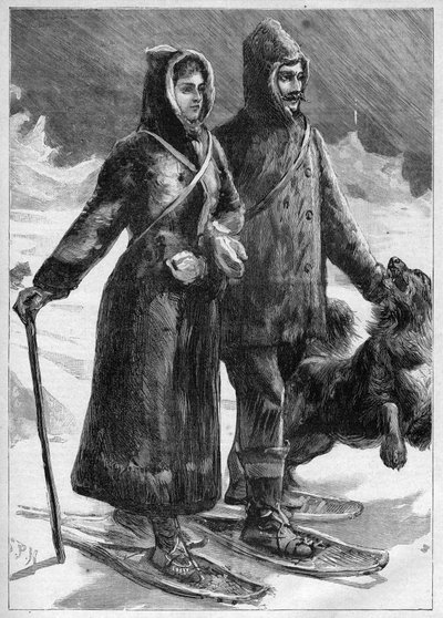 Teniente Robert Edwin Peary (1856-1920) en Groenlandia con su esposa - grabado en “Le Journal des voyages” de 1894 de Unknown artist