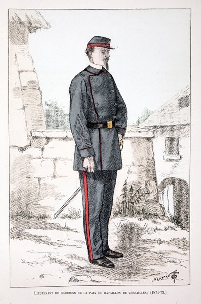 Teniente de los Guardianes de la Paz del Batallón de Versalles (1871-1873). Ilustración de “Histoire du corps des gardiens de la paix” libro publicado bajo los auspicios de Louis Lepine (1846-1933), prefecto de policía de la Seine de Unknown artist