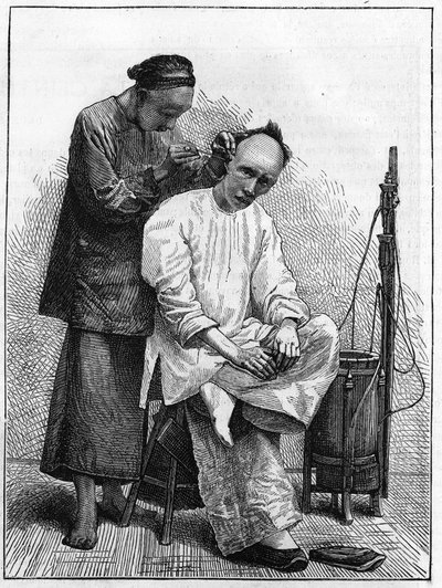 Vida en China en el siglo XIX: El barbero ambulante. de Unknown artist