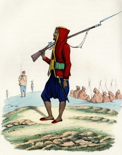 Infantería ligera del Emir Abd-el-Kader, resistencia del ejército francés de África durante la expedición de Argel en 1830. En “Storia d