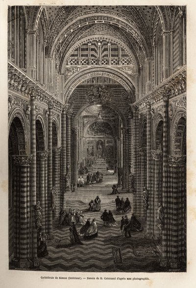 El interior de la catedral de Siena, grabado para ilustrar un viaje a Siena en 1865, en 