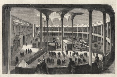 Interior del depósito de emigrantes de Castle Garden - Estado de Nueva York - Comisión de Emigración - Grabado en 
