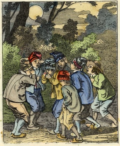 El pequeño Poucet y sus hermanos perdidos en el bosque. Ilustración del cuento “Le Petit Poucet” de Charles Perrault de Unknown artist