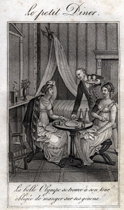 Pequeña cena. Olympe de Gouges (1748-1793), mujer de letras y revolucionaria francesa con Celine, una de sus amigas de Unknown artist