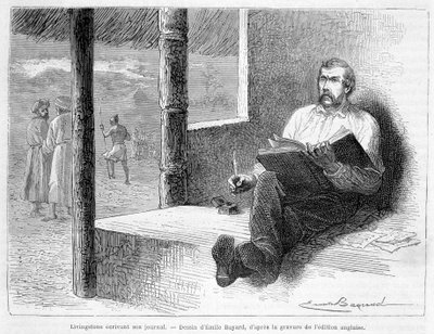 Livingstone escribiendo su diario - en “Tour du Monde” de Unknown artist