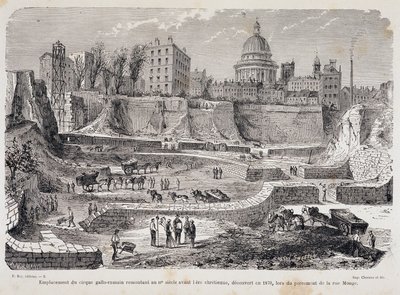 Ubicación del circo galo-romano que data del siglo III antes de la era cristiana, descubierto en 1870, durante la perforación de la Rue Monge de Unknown artist