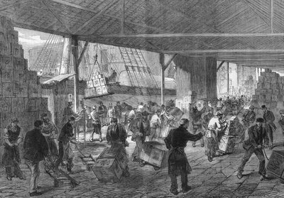 Londres 1868: la llegada del té en los muelles. de Unknown artist