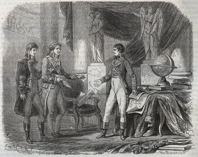 Lord Cornwallis (1738-1805) negociando el Tratado de Amiens (1802) con Napoleón Bonaparte (1769-1821) - la Paz de Amiens, Francia - Tratado firmado en marzo de 1802 que puso fin a las Guerras Revolucionarias de Unknown artist