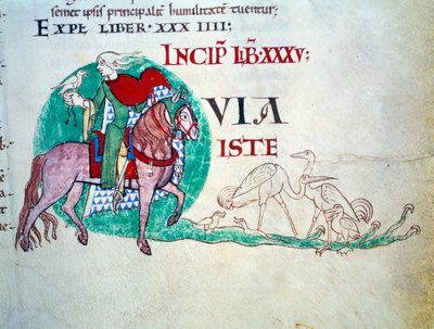 Señor en la caza del halcón. Miniatura de la Edad Media. Manuscrito “Moralia in Job” de la Abadía de Citeaux para el Papa Gregorio I de Unknown artist