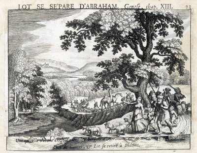 Lot se separa de Abraham - Biblia, grabado de Unknown artist