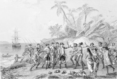 Louis Antoine, Conde de Bougainville (1729-1811) llegando a Tahití de Unknown artist