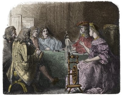 Luis XIV Tramitando Negocios con sus Ministros en los Apartamentos de Madame de Maintenon (grabado) de Unknown artist