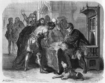 Luis XI, rey de Francia, enterándose de la muerte de Carlos el Temerario el 7 de enero de 1477. Grabado del siglo XIX de Unknown artist