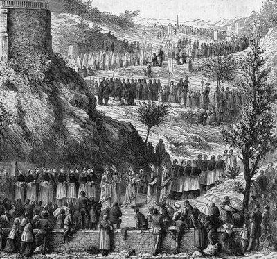 Lourdes 1864: la procesión a la cueva para la inauguración de la estatua de María Inmaculada de Unknown artist