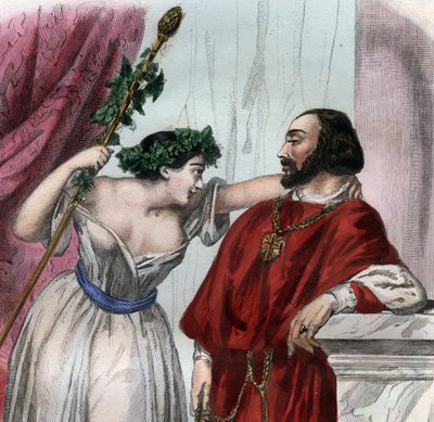 Lucrecia Borgia (1480-1519) con su hermano César Borgia. (Lucrezia y Cesare Borgia). Grabado de 1842 en "Histoire des papes: crímenes, asesinatos, envenenamientos, parricidios, adulterios, incestos..." por Maurice Lachatre. Colección privada. de Unknown artist