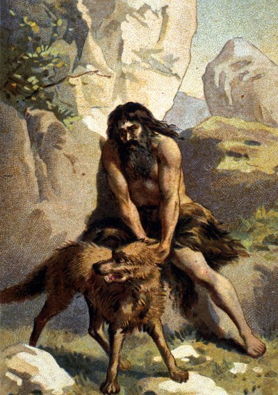 Licantropía: Delirio de quien cree estar transformado en lobo. Cromo del siglo XIX. de Unknown artist