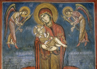Madonna con el Niño entre Arcángeles, fresco (1192), Iglesia Panayia Tou Araka (Iglesia de Nuestra Señora de Pea) (Lista del Patrimonio Mundial de la Unesco, 2001), Lagoudhera, montañas Troodos, Chipre de Unknown artist